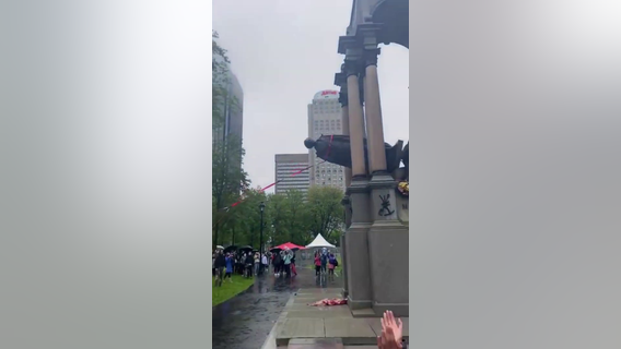 Statue of Canada's first Prime Minister toppled by protesters in Montreal