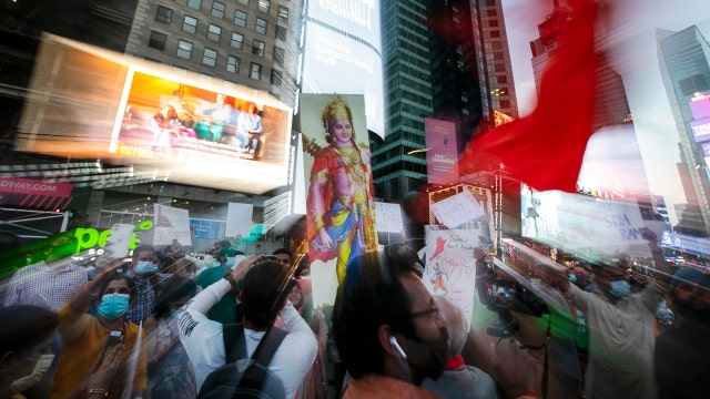Controversy over Hindu temple in India draws crowds to Times Square