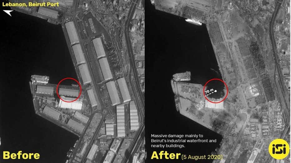 Side-by-side satellite images of the Beirut blast before and after - ISI Imagesat International