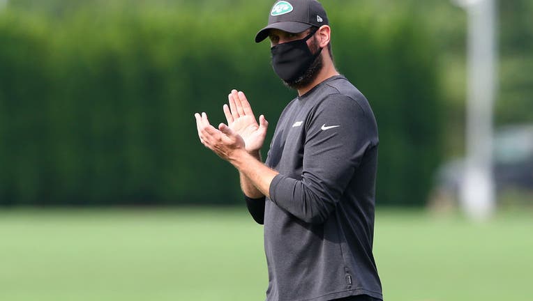 Head coach Adam Gase of the New York Jets looks on at Atlantic Health Jets Training Center on August 23, 2020 in Florham Park, New Jersey.