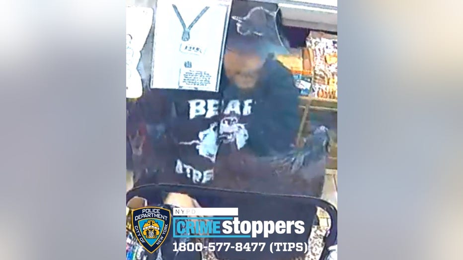 The NYPD wants to find the man seen on security camera footage stabbing another man outside a deli in Hell's Kitchen.