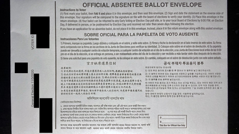 Closeup of ballot envelope