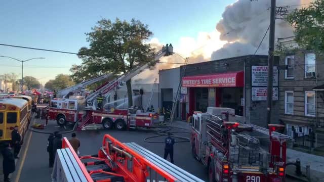 Massive auto shop fire in Brooklyn leaves 3 firefighters injured