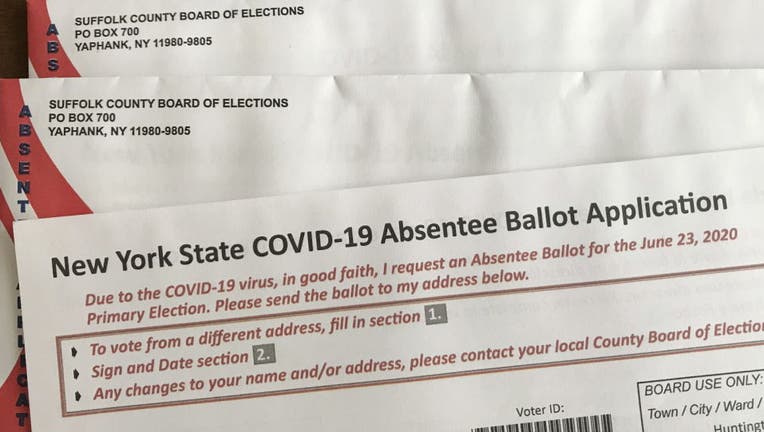 FILE- New York State COVID-19 application for an absentee ballot.