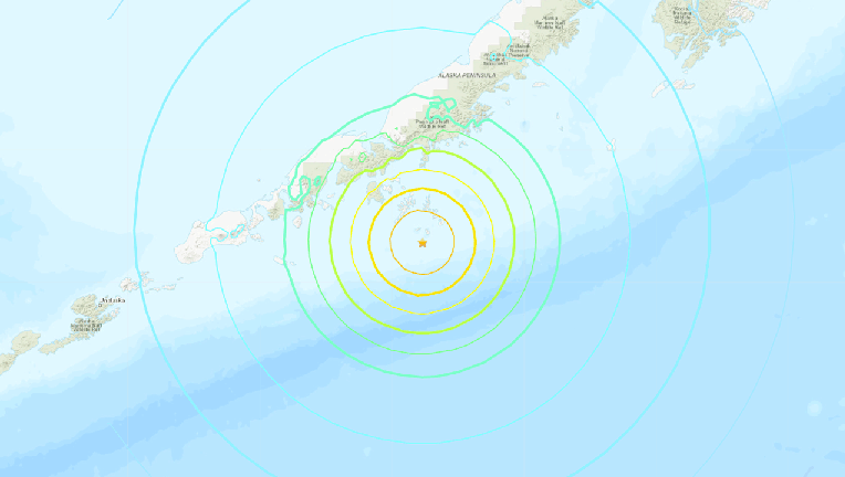 Map showing epicenter of earthquake near Alaska