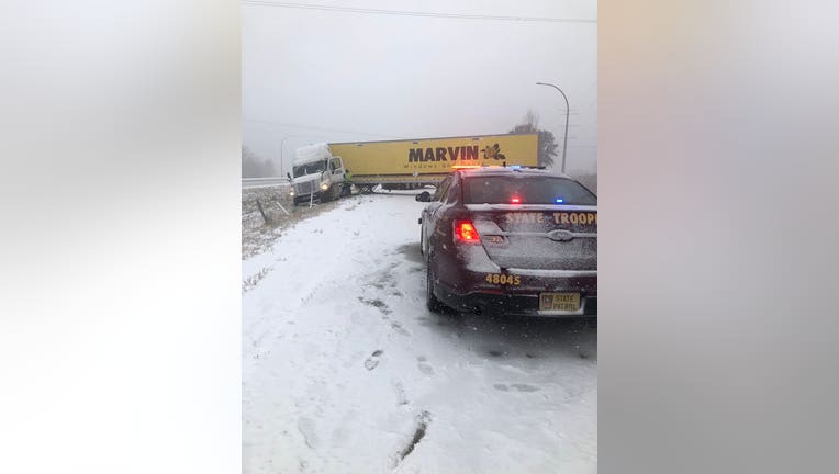 jackknifed semi I-94 Alexandria