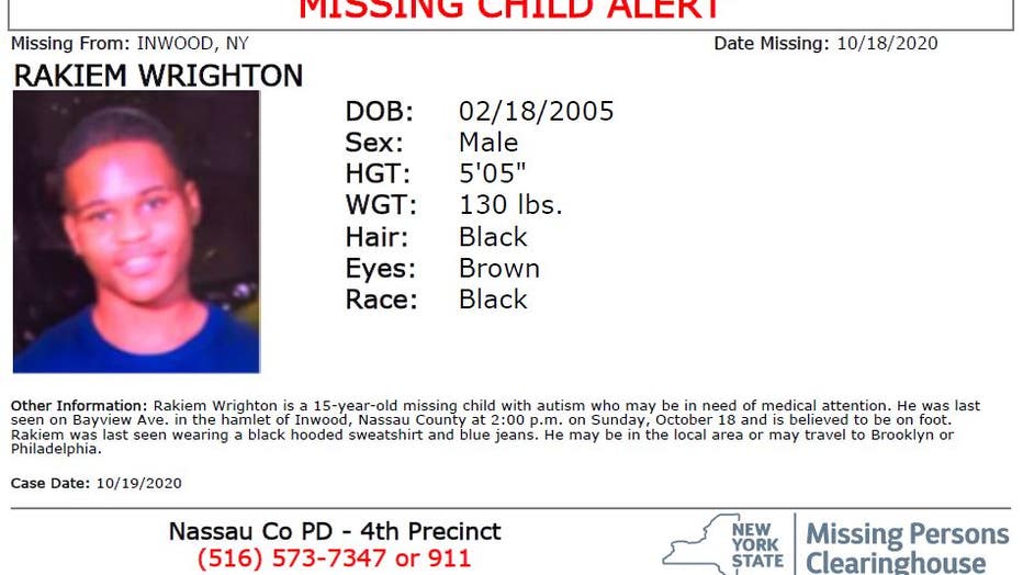 Rakiem Wrighton, 15, was last seen in Inwood, Long Island.