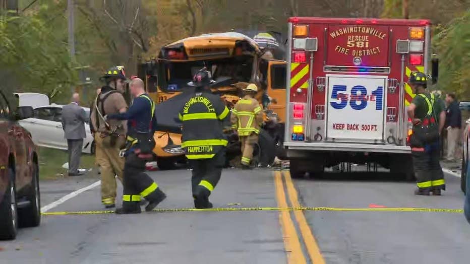 ​Rescue crews are seen on the scene of a bus crash in New York.
