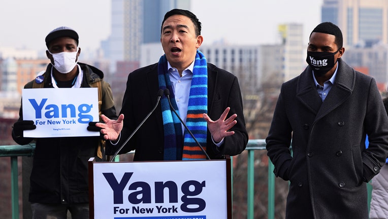 New York City Mayoral candidate Andrew Yang speaks at a press conference on January 14, 2021 in New York City. (Photo by Michael M. Santiago/Getty Images)