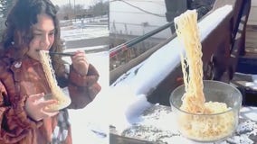 Ramen noodles freeze mid-air in North Dakota’s bitter temperatures