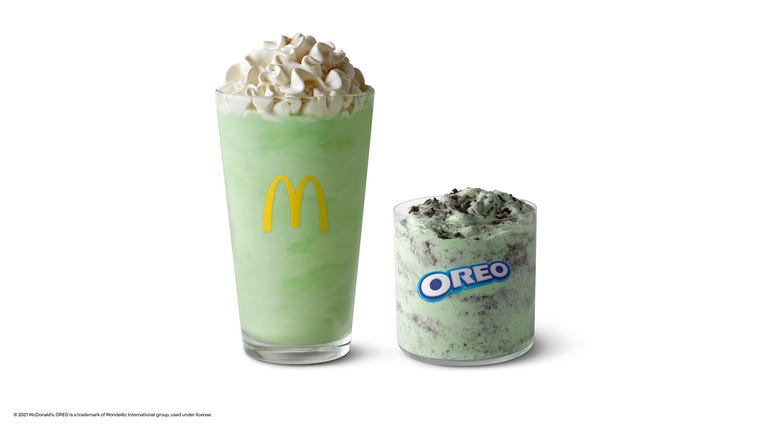 A provided image shows the McDonald's Shamrock Shake and OREO Shamrock McFlurry. (Photo credit: McDonald's USA)