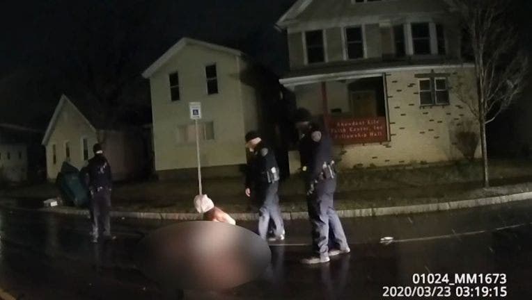 Video released on Sept. 2, 2020 shows Daniel Prude sitting on the ground during the encounter with police on March 23, 2020 in Rochester, New York.