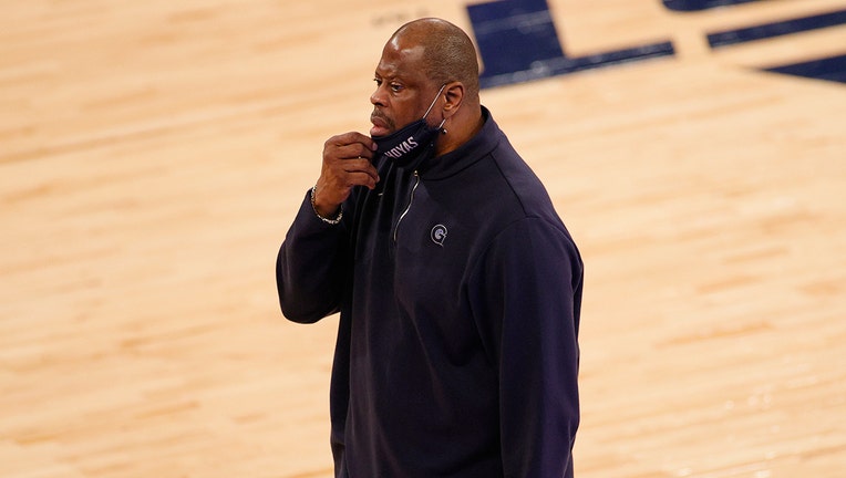 Head coach Patrick Ewing of the Georgetown Hoyas looks on against the Marquette Golden Eagles during the first half of their first round game of the Big East Men's Basketball Tournament at Madison Square Garden on March 10, 2021 in New York City. (Photo by Sarah Stier/Getty Images)