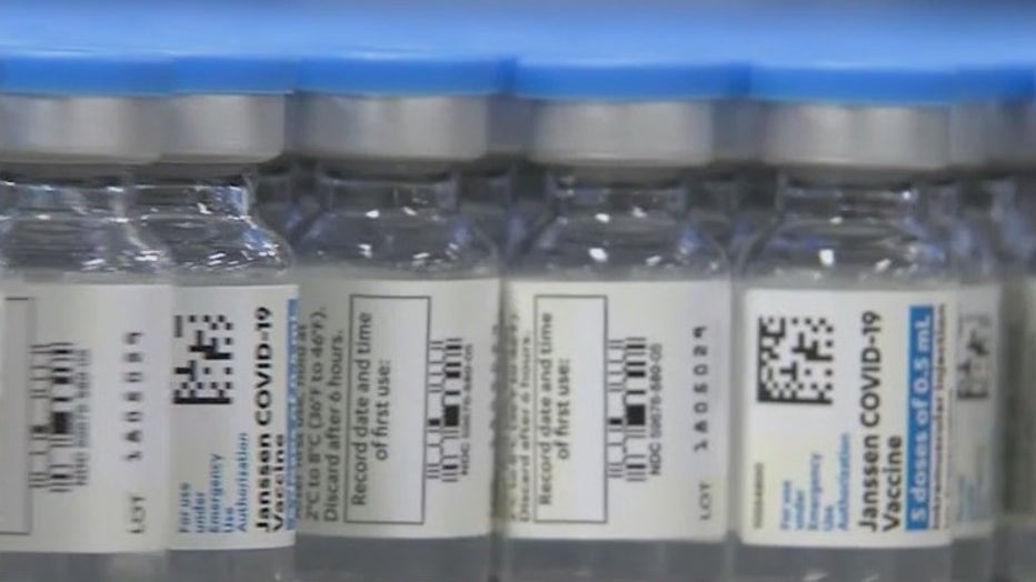 Vials of the Johnson & Johnson's Janssen COVID-19 vaccine. 