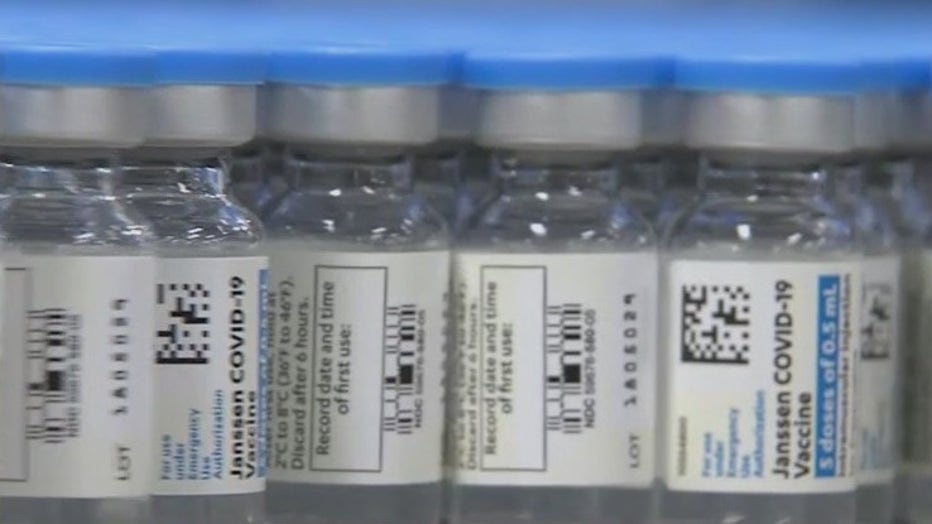 Vials of the Johnson & Johnson's Janssen COVID-19 vaccine.