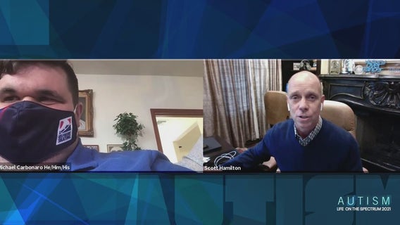 Ice skater with autism meets Scott Hamilton, his idol