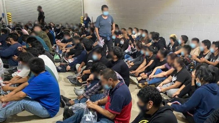 A photo released by U.S. Border Patrol shows the 149 found inside a locked tractor-trailer in Texas. (U.S. Border Patrol)