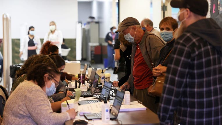 People are checked in at the Northwell Health pop-up coronavirus (COVID-19) vaccination site
