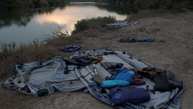 Discarded rafts, used by smugglers to ferry refugees across the Rio Grande River