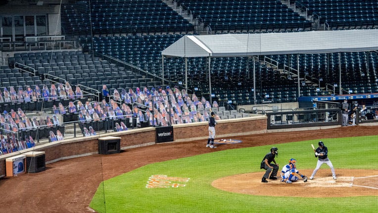 Flushing, N.Y.: The New York Mets have cardboard cutouts of fans in the seats while playing the New York Yankees in a pre-season exhibition game at Citi Field in Flushing, New York on July 18, 2020.