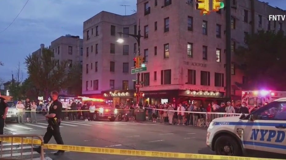 A man on a scooter was killed in Astoria after he was struck by a vehicle before crashing into an outdoor dining structure.