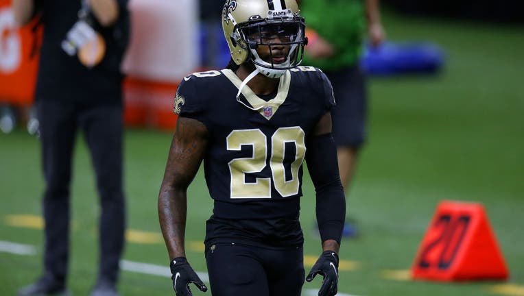 Janoris Jenkins #20 of the New Orleans Saints reacts against the Carolina Panthers