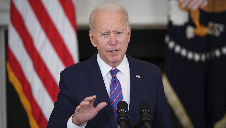 US President Joe Biden speaks in the White House in Washington, DC, on April 2, 2021. 