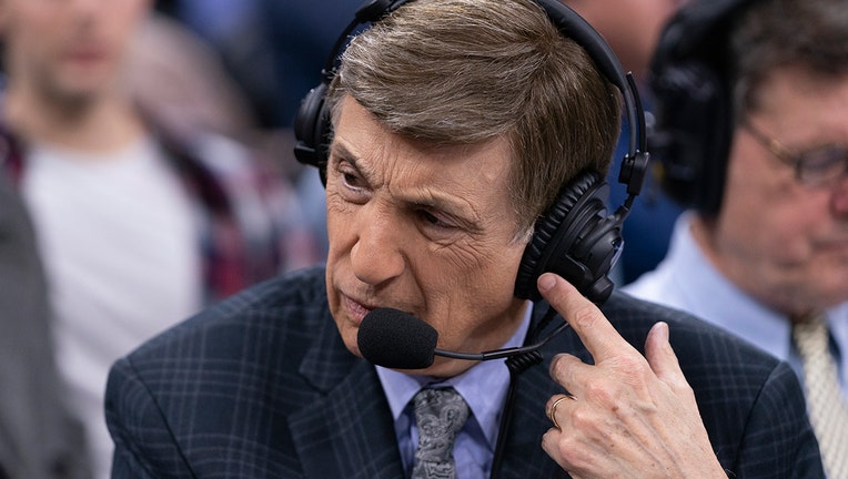 Sportscaster Marv Albert looks on prior to the game between the Brooklyn Nets and Philadelphia 76ers on February 20, 2020 in Philadelphia.(Photo by Mitchell Leff/Getty Images)