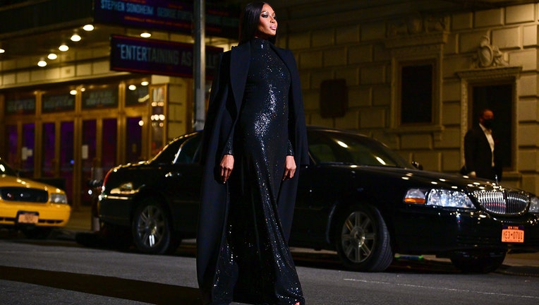 Naomi Campbell walks along 46th Street during the Michael Kors Fashion Show in Times Square on April 08, 2021 in New York City. (Photo by James Devaney/GC Images)