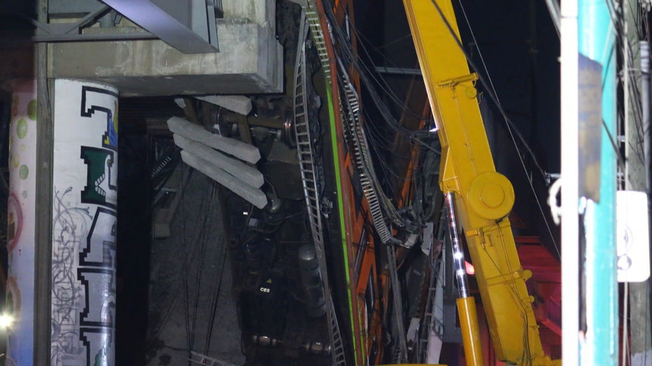 A view of subway accident between Tezonco and Olivos Subway Station at Avenida Tlahuac, in Mexico City, Mexico on May 03, 2021.
