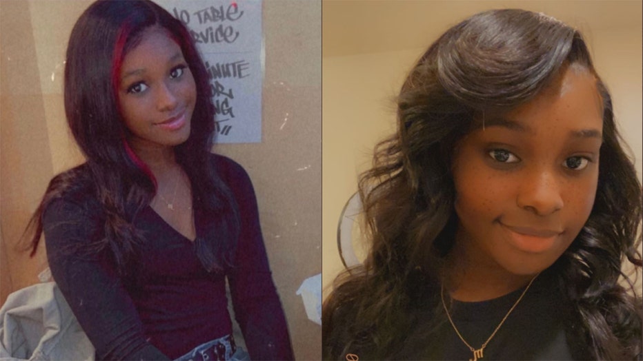 2 photos of a young black woman; left photo shows dark hair with red highlights