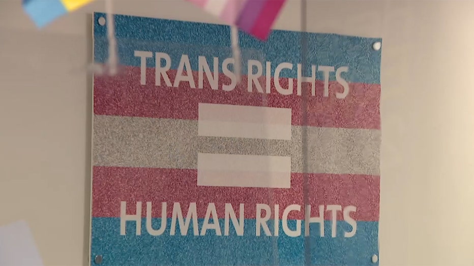 Poster that reads "TRANS RIGHTS = HUMAN RIGHTS" 