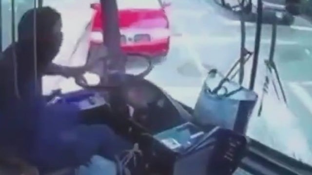 Video shows MTA bus colliding with vehicles, townhouse