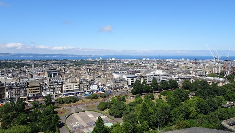 City of Edinburgh seen from atop a hill