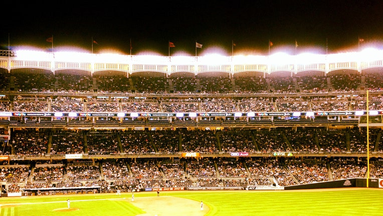 Yankee Stadium at night seen from the upper deck