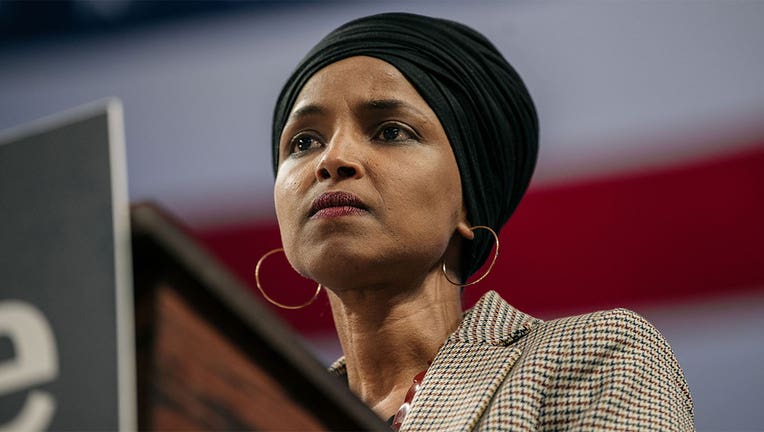 Representative Ilhan Omar (D-MN) speaks at a campaign rally for Senator (I-VT) and presidential candidate Bernie Sanders at the University of Minnesotas Williams Arena on November, 3, 2019 in Minneapolis, Minnesota. Photo by Scott Heins/Getty Images)