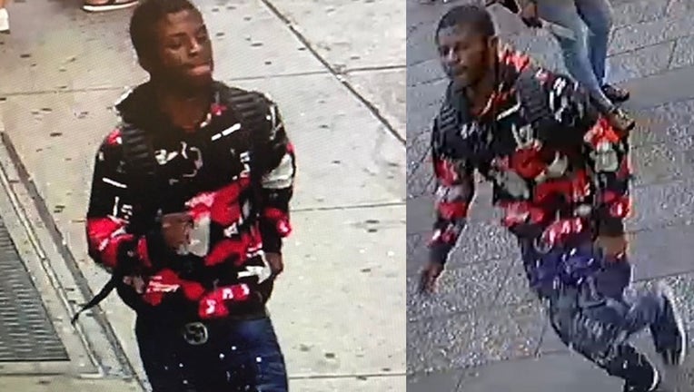 The NYPD wants to find the man who opened fire on a crowded street in Times Square striking a Marine visiting from upstate New York.