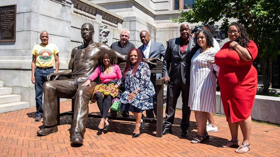 FILE- Statue of George Floyd in Newark, NJ. 