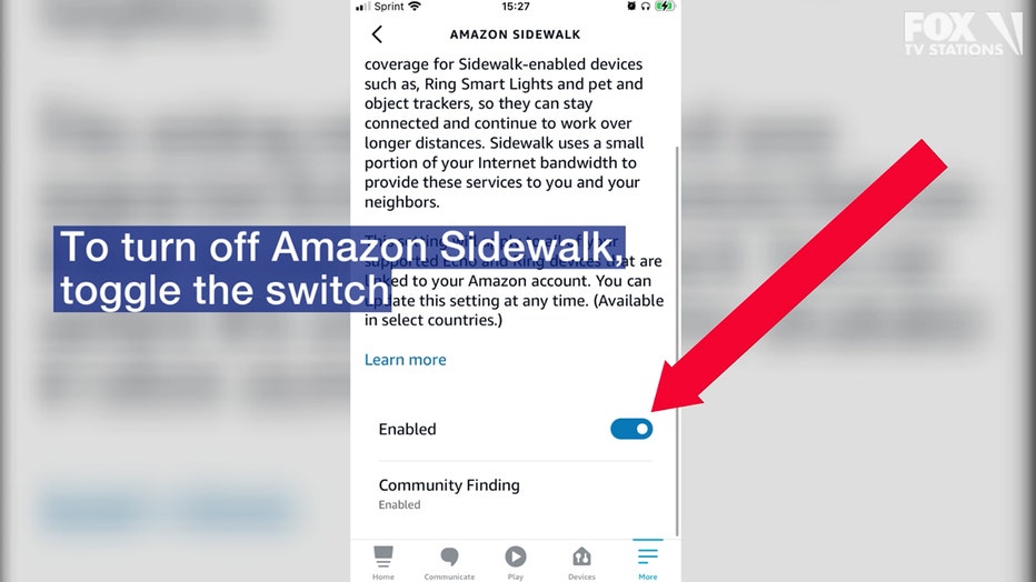 To turn off Amazon Sidewalk, toggle the switch