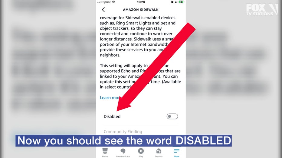 Now you should see the word DISABLED