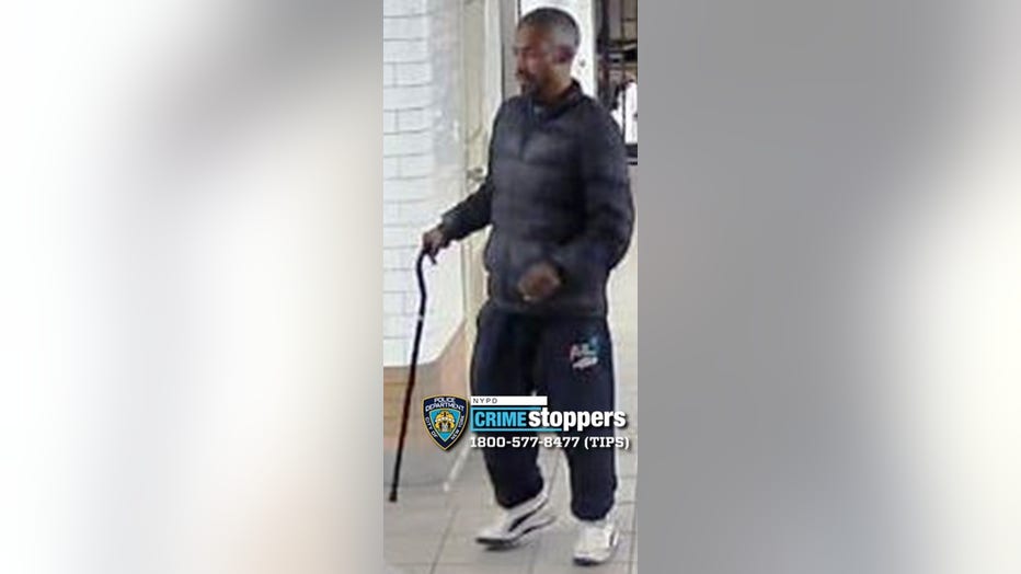 The NYPD says the man in this photo struck a 23-year-old woman in the head and hip with a walking cane inside a subway station in Morningside Heights. 