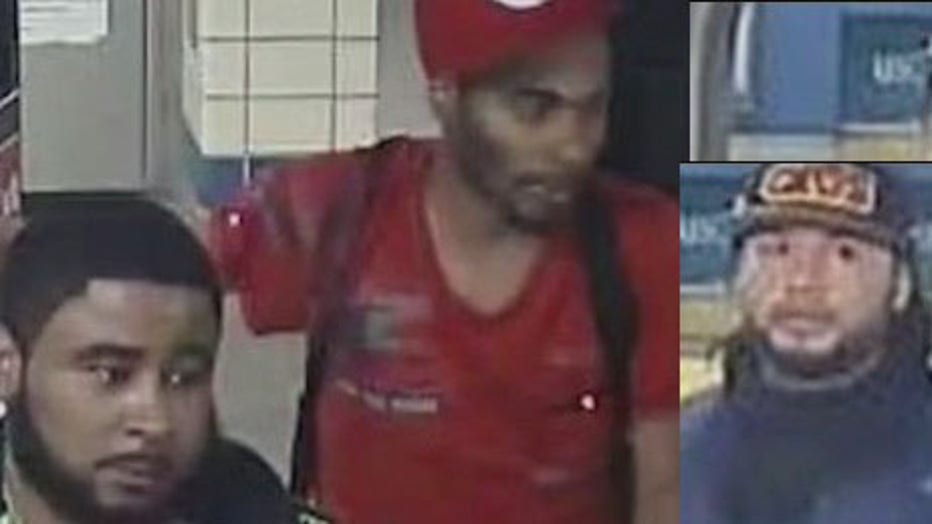 Three men are wanted in connection with the slashing of another man inside a Brooklyn subway station.