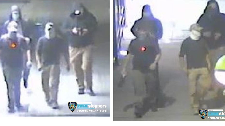 The NYPD wants to find the four men seen on surveillance video walking towards the statue of George Floyd that was defaced in Flatbush.