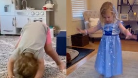 Olympic inspiration: Girls imitate gymnasts after watching on TV