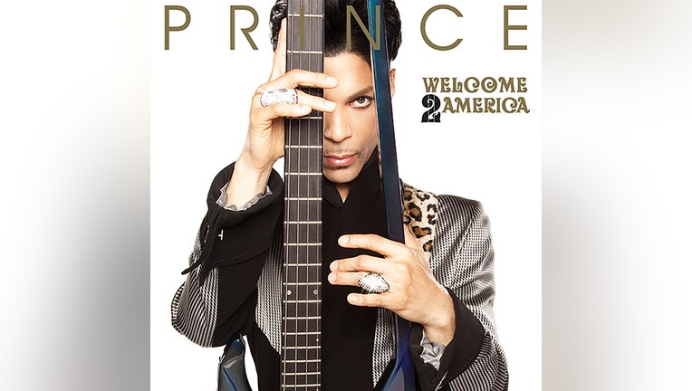 Album cover showing Prince holding a fretboard of a bass guitar upright in front of his body and part of his face