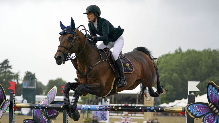 Jessica Springsteen riding Don Juan van de Donkhoeve competes in the Rolex Grand Prix at the Royal Windsor Horse Show, Windsor. Picture date: Sunday July 4, 2021. (Photo by Steve Parsons/PA Images via Getty Images)