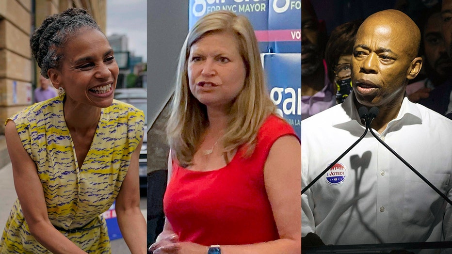 Combination of 3 photos showing candidates for mayor Maya Wiley, Kathryn Garcia, and Eric Adams