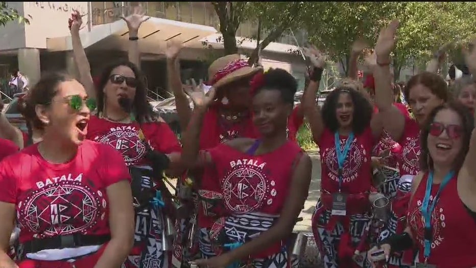 Essential workers taking part in the Hometown Heroes Parade along Broadway. 