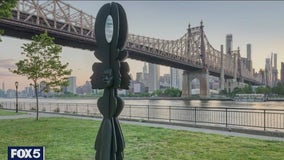 Sculpture in Queensbridge Park made of plywood used during BLM protests