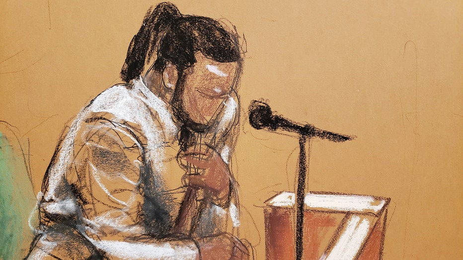 Sketch of a man testifying in court